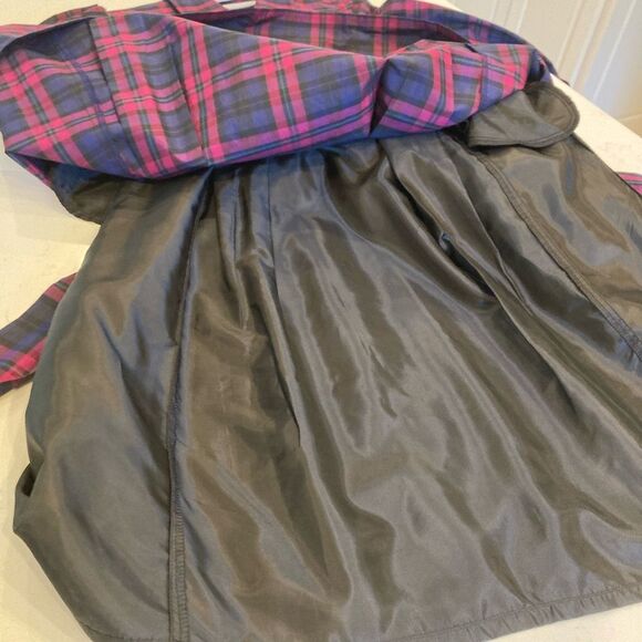 TALBOTS BURGUNDY PLAID SILK COTTON SHIRT DRESS FIT and FLARE 3/4 SLEEVES POCKETS - Picture 8 of 10